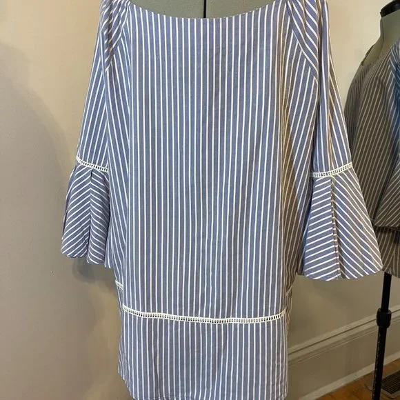 Anthropologie Pleione Pinstripe Bell Sleeve Blouse - Picture 4 of 7